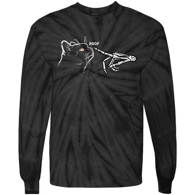 Black Cat Skeleton Hand Boop Halloween Pet Tie-Dye Long Sleeve Shirt