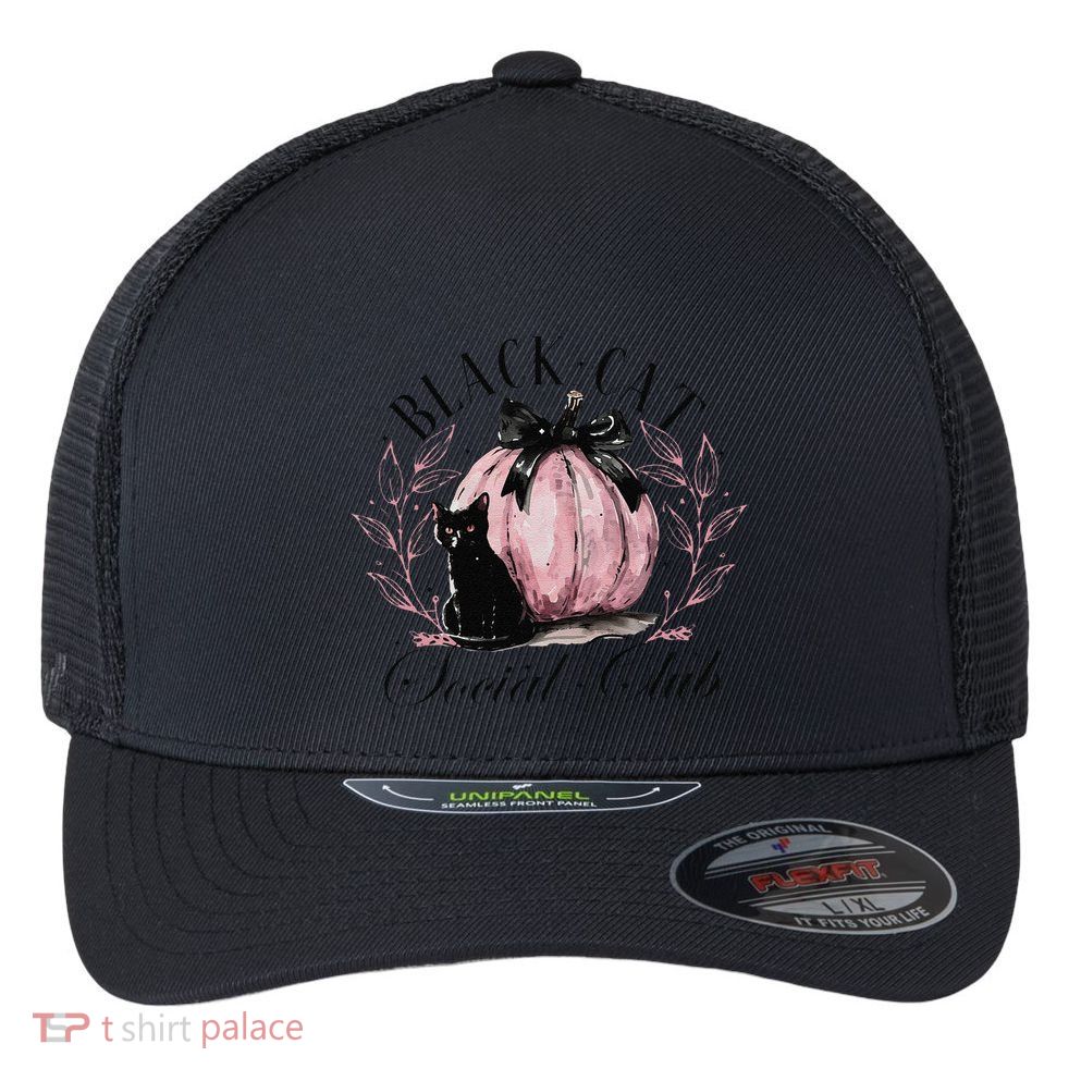 Black Cat Social Club Halloween Cat Mama Flexfit Unipanel Trucker Cap