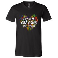 Broken Crayons Still Color Mental Health Awareness Supporter V-Neck T-Shirt