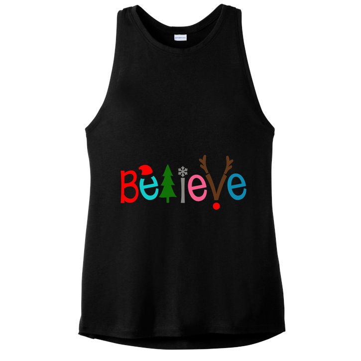 Believe Christmas Spirit Festive Ladies PosiCharge Tri-Blend Wicking Tank