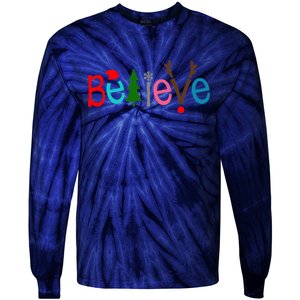 Believe Christmas Spirit Festive Tie-Dye Long Sleeve Shirt