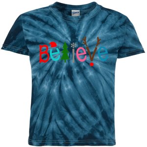 Believe Christmas Spirit Festive Kids Tie-Dye T-Shirt