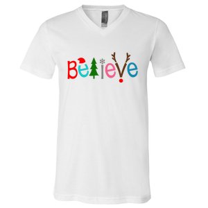 Believe Christmas Spirit Festive V-Neck T-Shirt