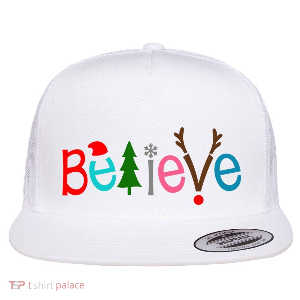 Believe Christmas Spirit Festive Flatbill Hat