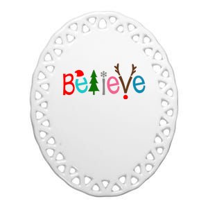 Believe Christmas Spirit Festive Ceramic Oval Ornament