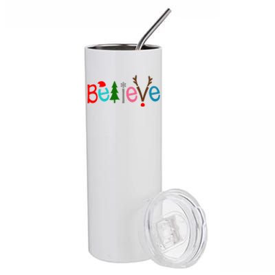 Believe Christmas Spirit Festive Stainless Steel Tumbler