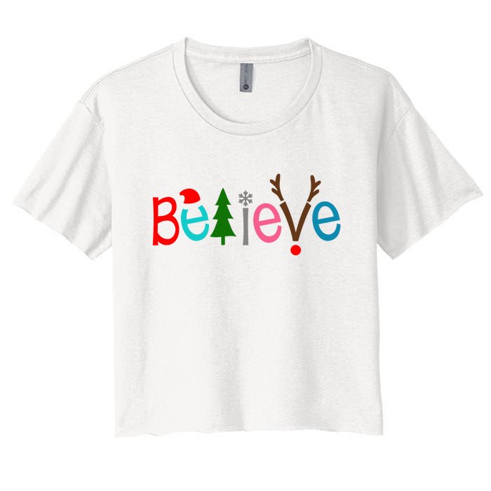 Believe Christmas Spirit Festive Women's Crop Top Tee