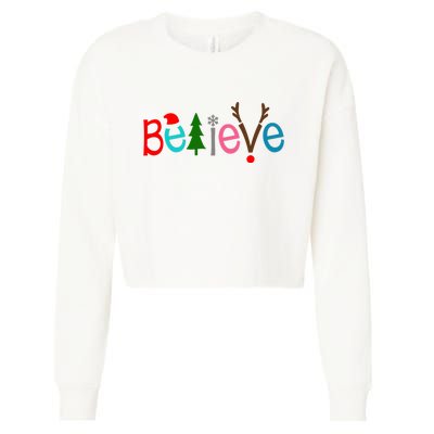 Believe Christmas Spirit Festive Cropped Pullover Crew