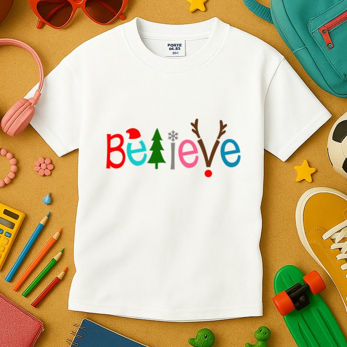 Believe Christmas Spirit Festive Kids T-Shirt