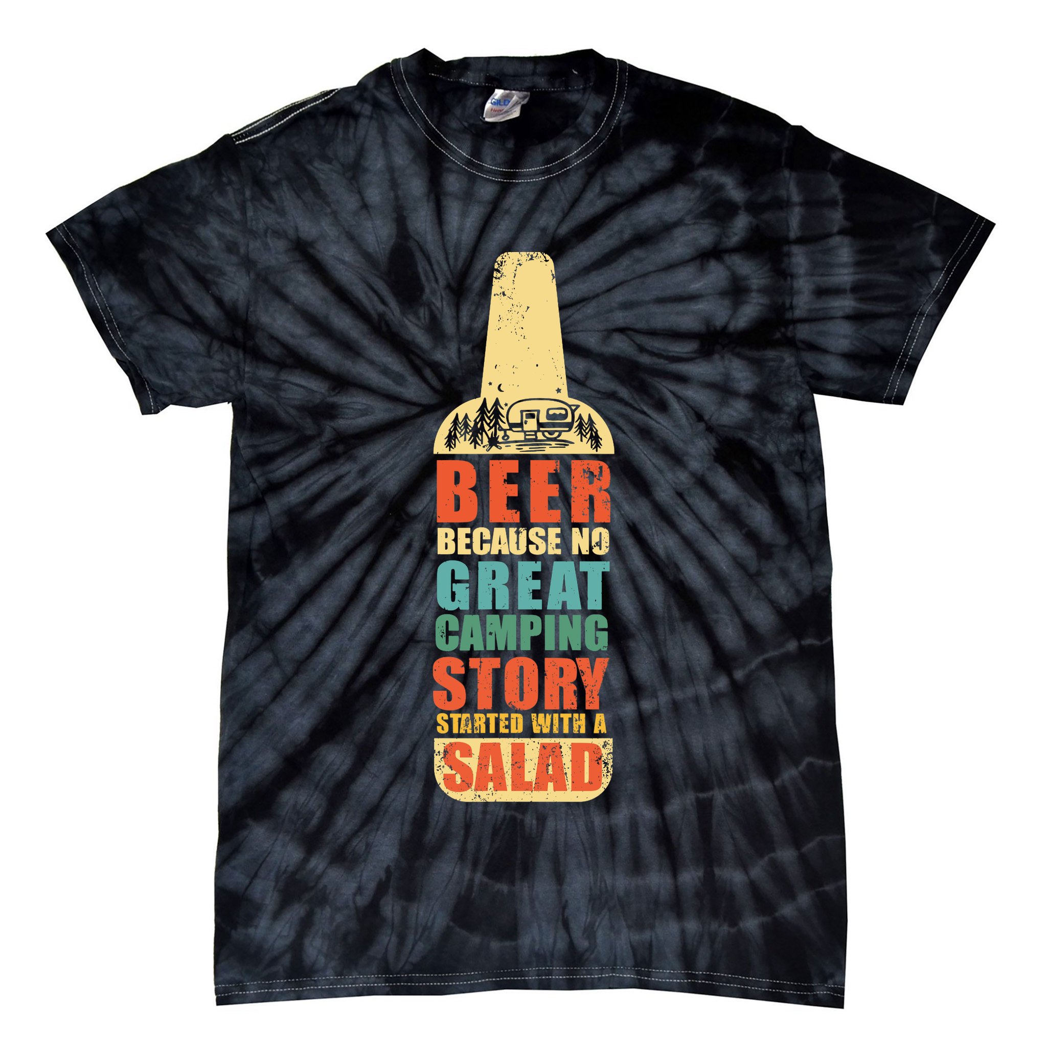 Beer Camping Story Salad Funny Camping Vintage Style Tie-Dye T-Shirt