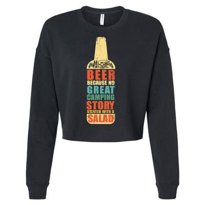 Beer Camping Story Salad Funny Camping Vintage Style Cropped Pullover Crew