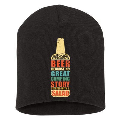 Beer Camping Story Salad Funny Camping Vintage Style Short Acrylic Beanie