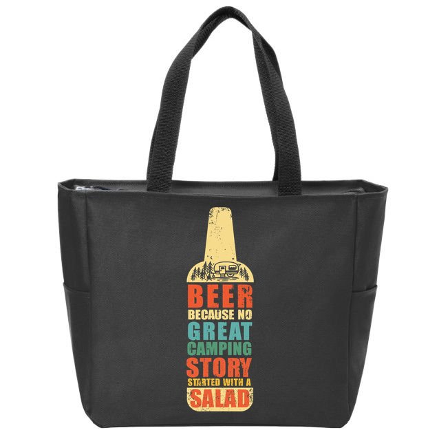 Beer Camping Story Salad Funny Camping Vintage Style Zip Tote Bag