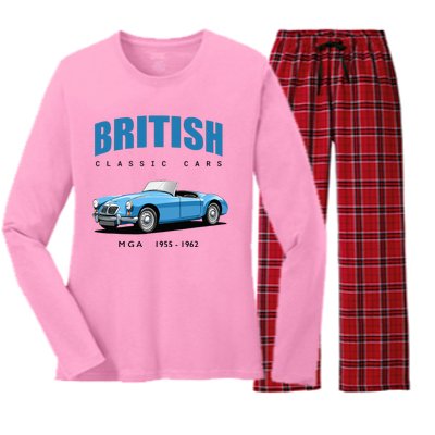 British Classic Sports Cars MG MGA Women's Long Sleeve Flannel Pajama Set 