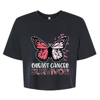 Breast Cancer Survivor Butterfly Breast Cancer Awareness Bella+Canvas Jersey Crop Tee