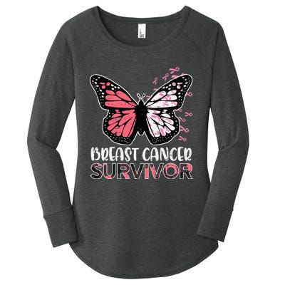 Breast Cancer Survivor Butterfly Breast Cancer Awareness Women's Perfect Tri Tunic Long Sleeve Shirt