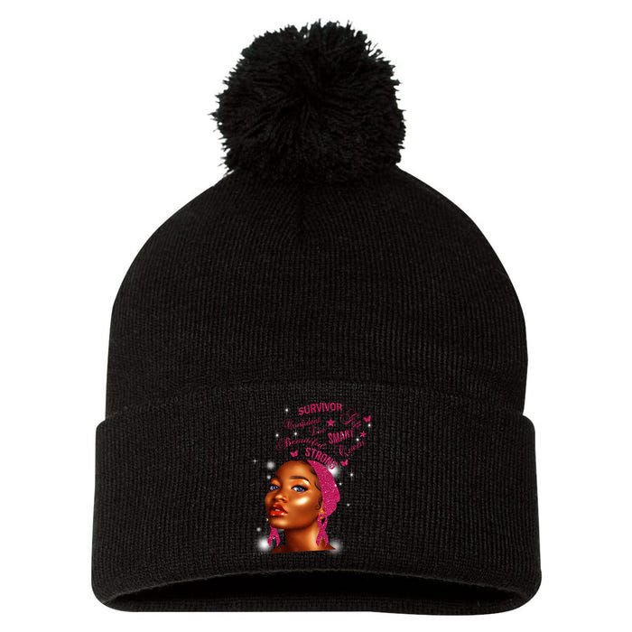 Breast Cancer Survivor Queen Pom Pom 12in Knit Beanie