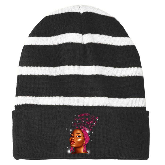 Breast Cancer Survivor Queen Striped Beanie with Solid Band