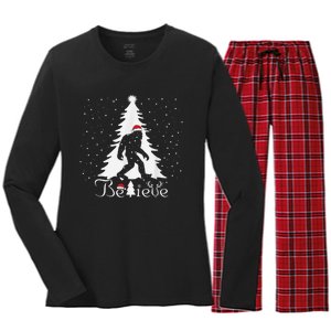 Believe Christmas Santa Bigfoot Hat Xmas PJ Costume Women's Long Sleeve Flannel Pajama Set 