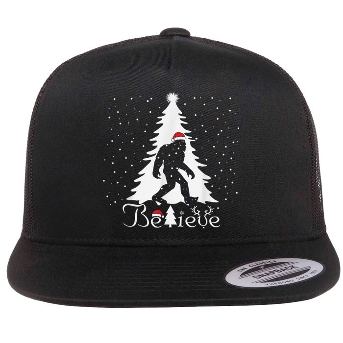 Believe Christmas Santa Bigfoot Hat Xmas PJ Costume Flat Bill Trucker Hat