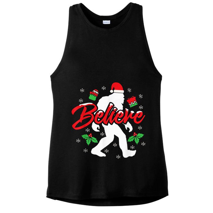 Bigfoot Christmas Shirt Believe Funny Sasquatch  Kid Ladies PosiCharge Tri-Blend Wicking Tank