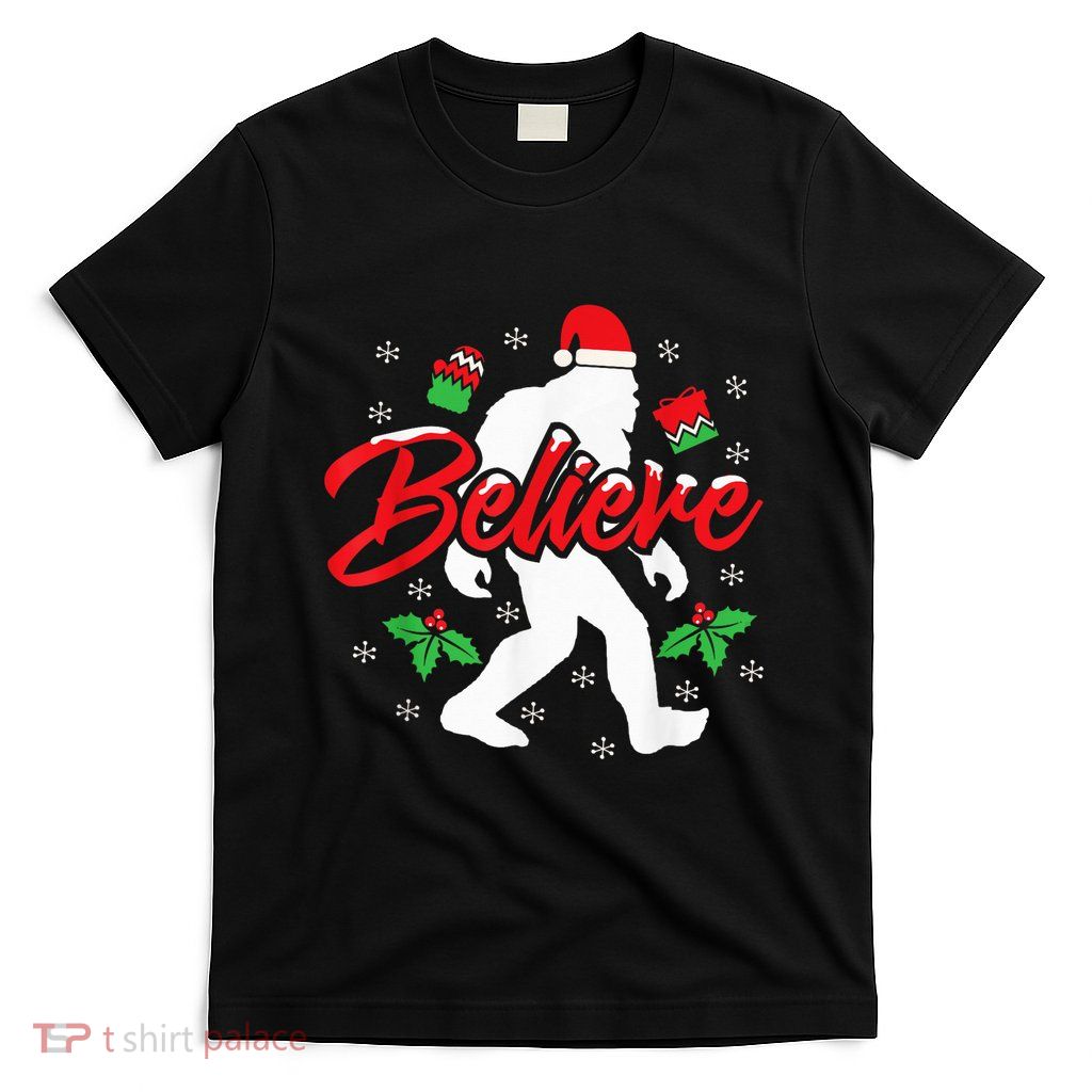 Bigfoot Christmas Shirt Believe Funny Sasquatch  Kid T-Shirt