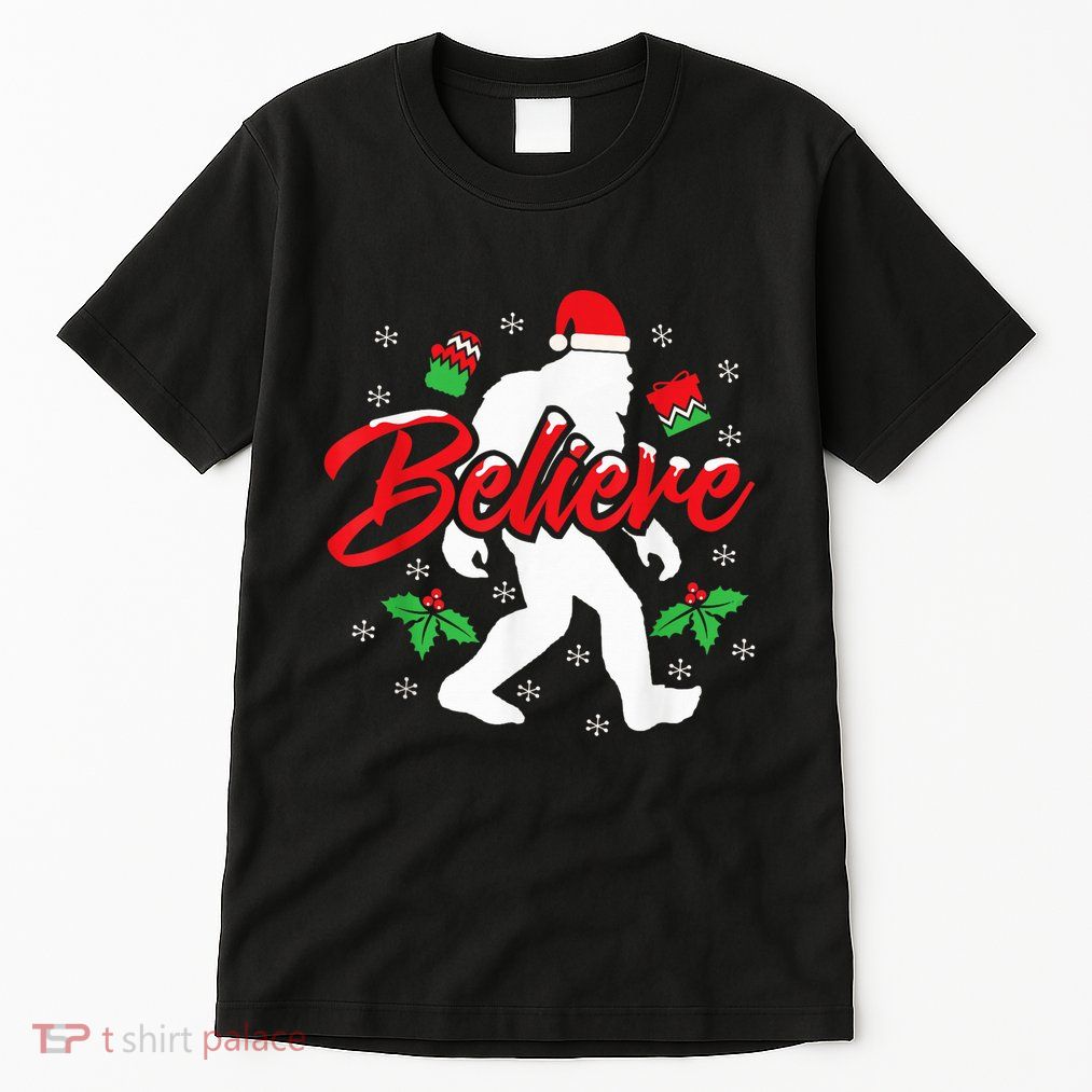 Bigfoot Christmas Shirt Believe Funny Sasquatch  Kid Tall T-Shirt