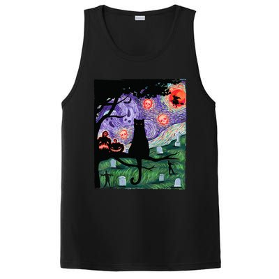 Black Cat Scary Night Cat Van Gogh Halloween Costume Gift PosiCharge Competitor Tank