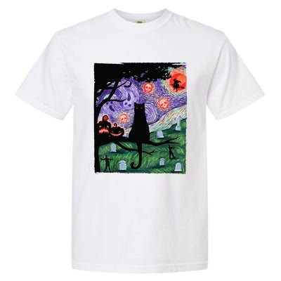 Black Cat Scary Night Cat Van Gogh Halloween Costume Gift Garment-Dyed Heavyweight T-Shirt