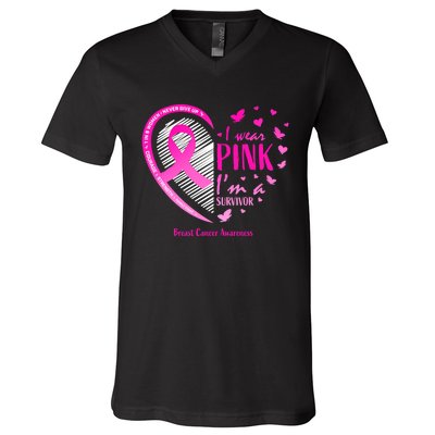 Breast Cancer Survivor Gifts Awareness V-Neck T-Shirt