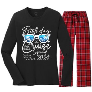 Birthday Cruise Squad Funny Birthday Party Cruise Squad 2024 Women's Long Sleeve Flannel Pajama Set 