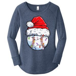 Baseball Christmas Santa Hat Funny Baseball Xmas Holiday Women's Perfect Tri Tunic Long Sleeve Shirt