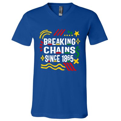 Breaking Chains Since 1865 African American Melanin Junetee Gift V-Neck T-Shirt