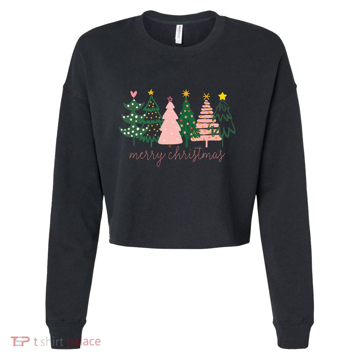 Boho Christmas Tree Cropped Pullover Crew