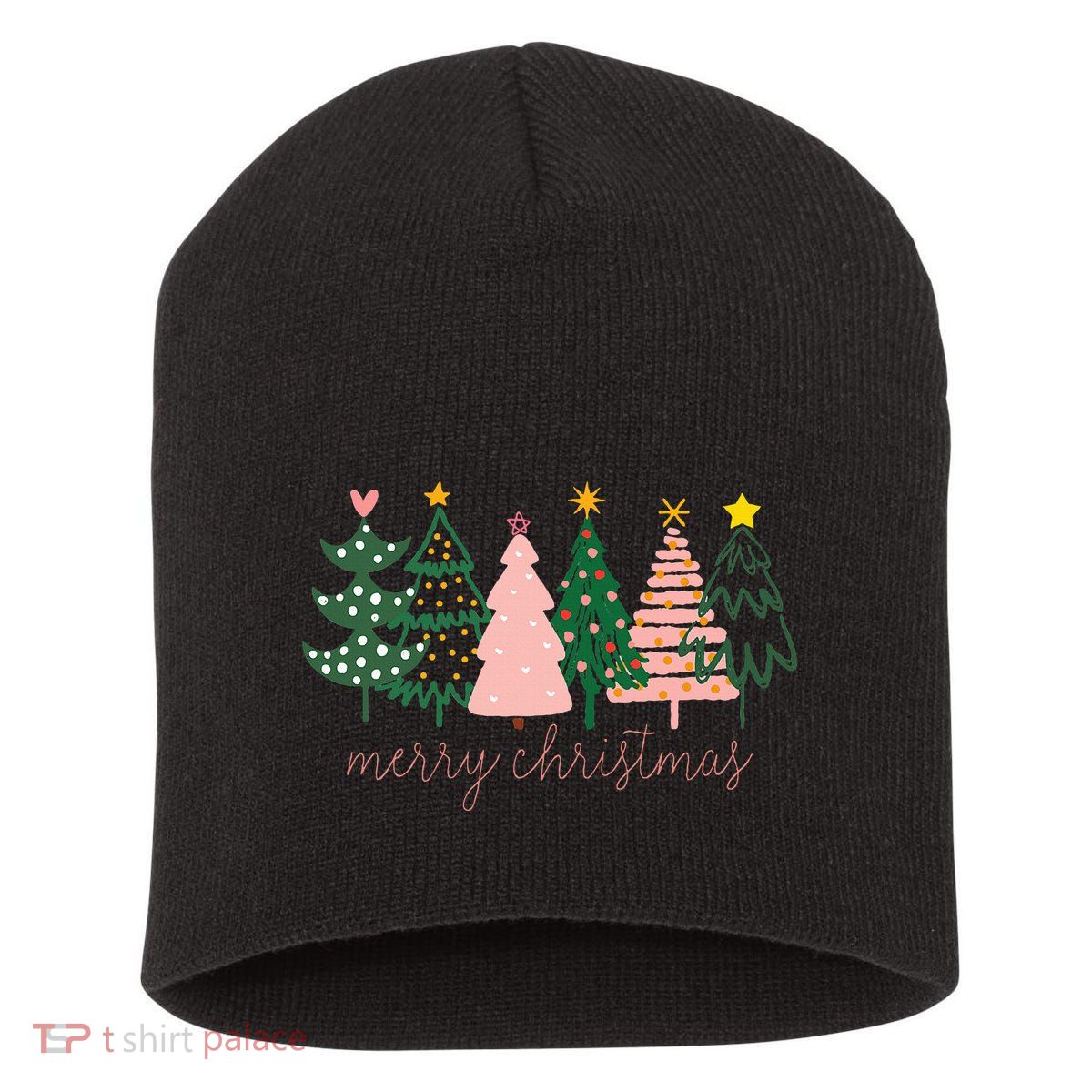 Boho Christmas Tree Short Acrylic Beanie