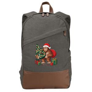 Bigfoot Christmas Tree Lights Xmas Sasquatch Lovers Cotton Canvas Backpack