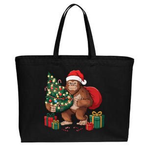 Bigfoot Christmas Tree Lights Xmas Sasquatch Lovers Cotton Canvas Jumbo Tote