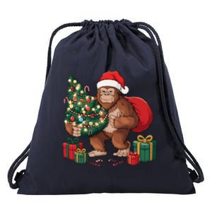 Bigfoot Christmas Tree Lights Xmas Sasquatch Lovers Drawstring Bag