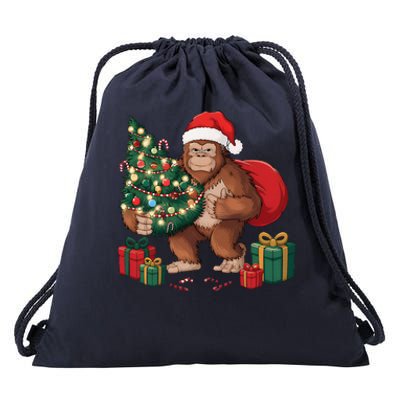 Bigfoot Christmas Tree Lights Xmas Sasquatch Lovers Drawstring Bag