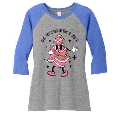 Boojee Christmas Tree Cake Out Here Lookin Like A Snack Pink Funny Gift Women's Tri-Blend 3/4-Sleeve Raglan Shirt