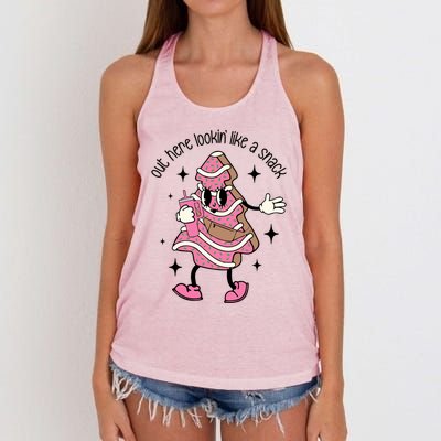 Boojee Christmas Tree Cake Out Here Lookin Like A Snack Pink Funny Gift Women's Knotted Racerback Tank