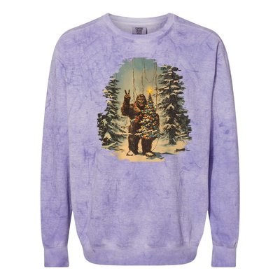 Bigfoot Christmas Tree Lights Tarot Xmas Sasquatch Colorblast Crewneck Sweatshirt