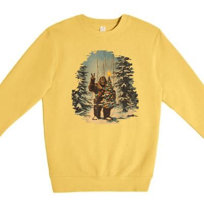 Bigfoot Christmas Tree Lights Tarot Xmas Sasquatch Premium Crewneck Sweatshirt