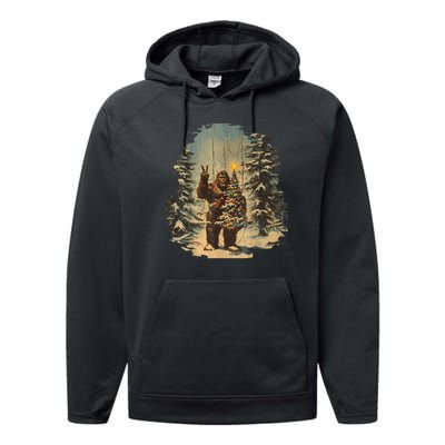 Bigfoot Christmas Tree Lights Tarot Xmas Sasquatch Performance Fleece Hoodie