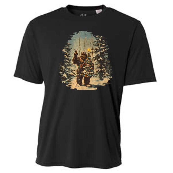 Bigfoot Christmas Tree Lights Tarot Xmas Sasquatch Cooling Performance Crew T-Shirt