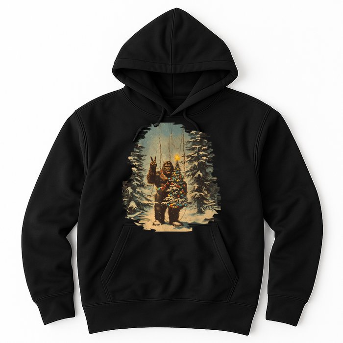 Bigfoot Christmas Tree Lights Tarot Xmas Sasquatch Hoodie