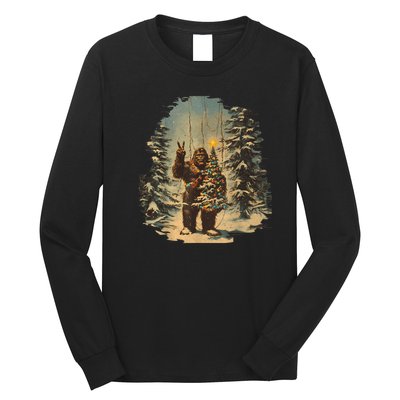 Bigfoot Christmas Tree Lights Tarot Xmas Sasquatch Long Sleeve Shirt