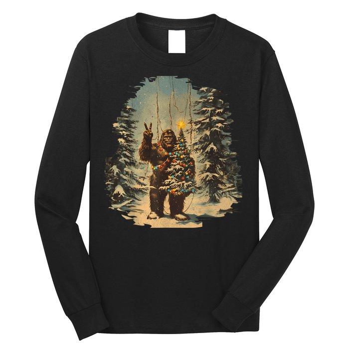 Bigfoot Christmas Tree Lights Tarot Xmas Sasquatch Long Sleeve Shirt