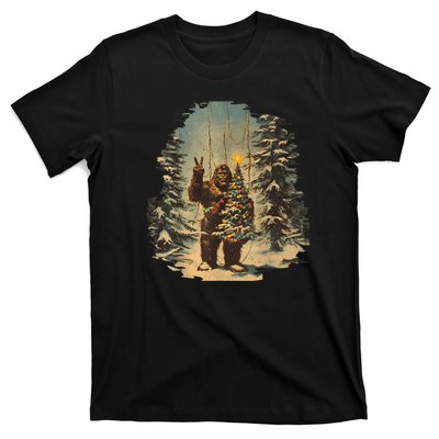 Bigfoot Christmas Tree Lights Tarot Xmas Sasquatch T-Shirt