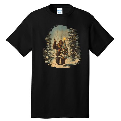 Bigfoot Christmas Tree Lights Tarot Xmas Sasquatch Tall T-Shirt